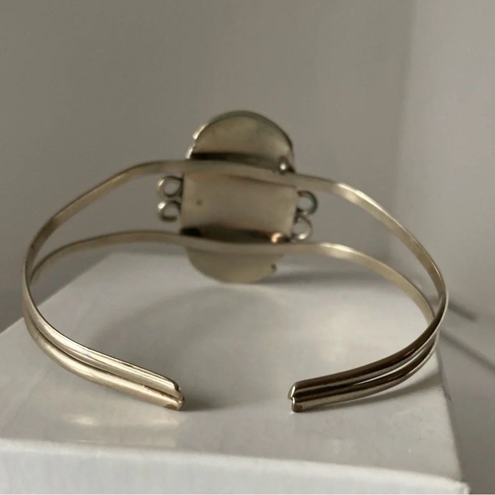 Silver Cuff Bracelet with Black Stone - Native, Unique - Picture 6 of 11